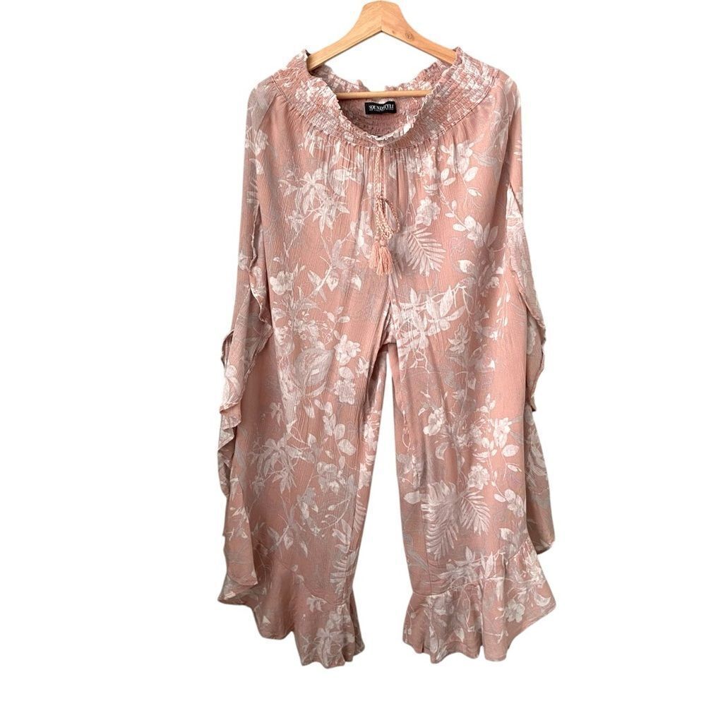 Soundstyle Asymmetrical Floral Pink Tropical Print Pants in Size Large